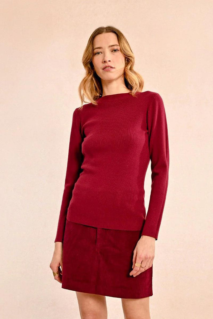 Nora Ribbed Sweater- Dark Red