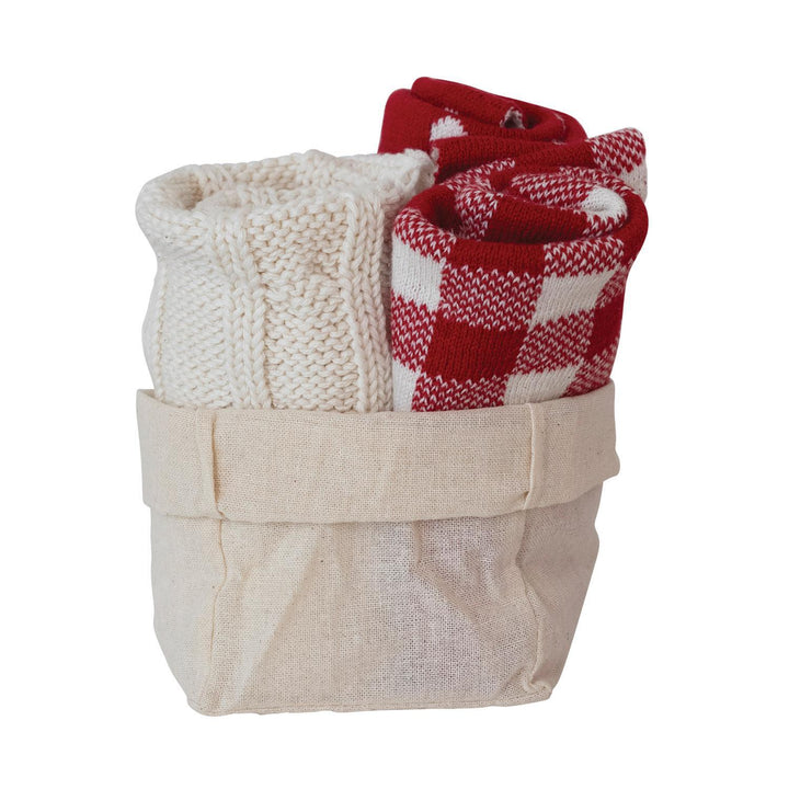 Cotton Knit Dish Cloths w/ Pattern,  in Cotton Bag