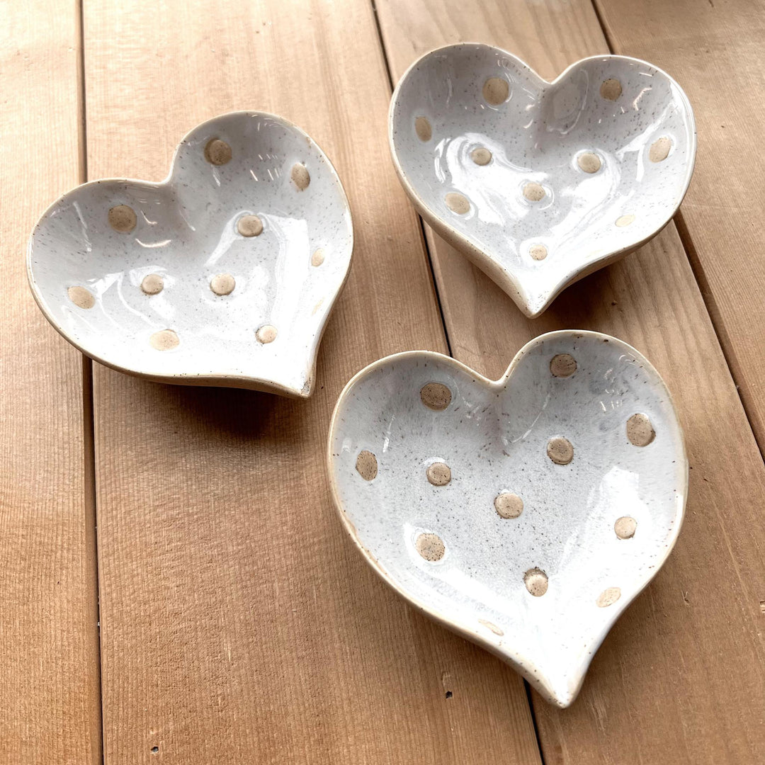 Stoneware Heart Dish w/ Dots 4"