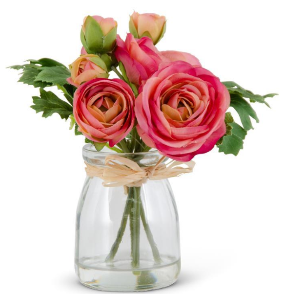 6.75" Ranunculus in Glass Vase w/Faux Water