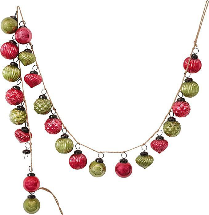 Mercury Glass Ornament Garland, Red & Green, 72"L