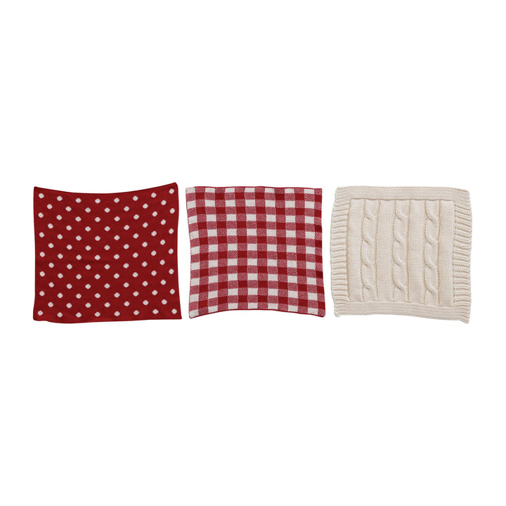 Cotton Knit Dish Cloths w/ Pattern,  in Cotton Bag