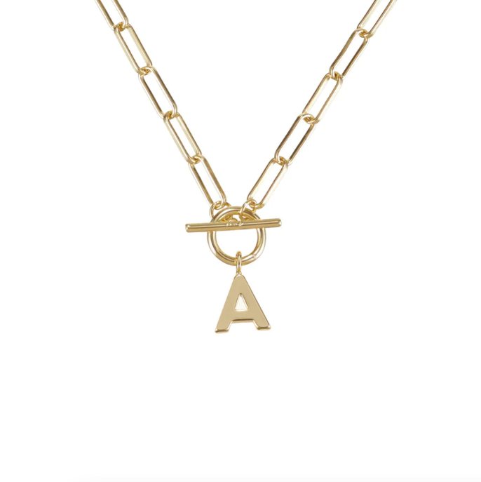 Gold Toggle Initial Necklace - Natalie Wood Designs