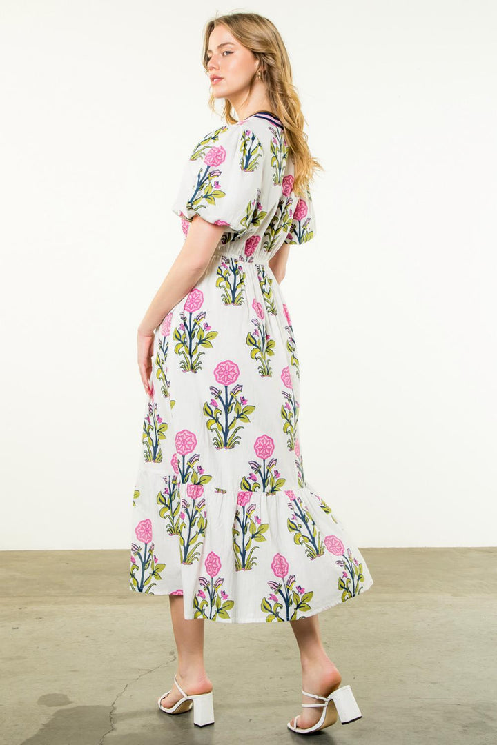 Block Print Floral Maxi Dress