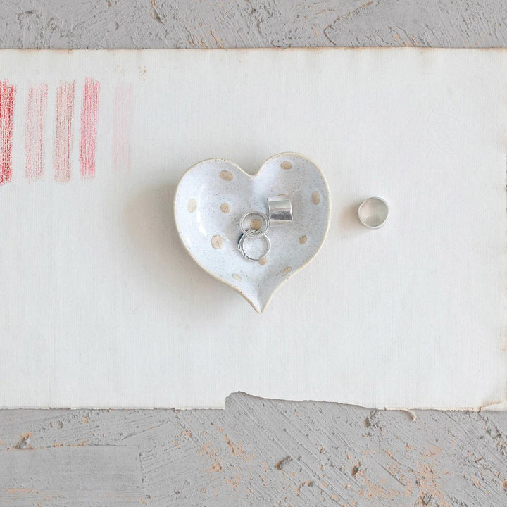 Stoneware Heart Dish w/ Dots 4"