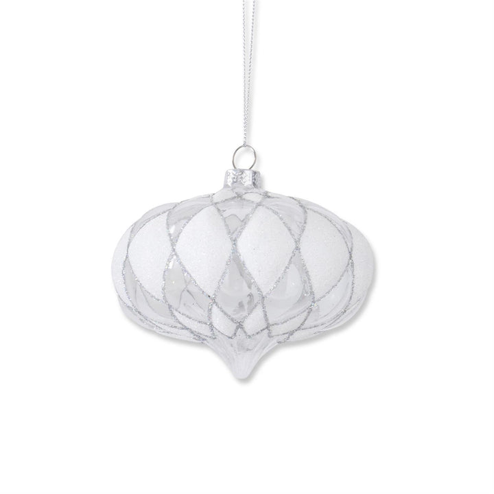 Beaded White & Clear Glass Hobnail Ornament