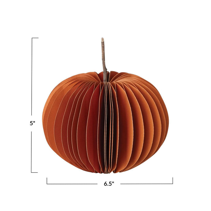 Paper Folding Honeycomb Pumpkin w/ Dried Natural Twig Stem, Orange Color