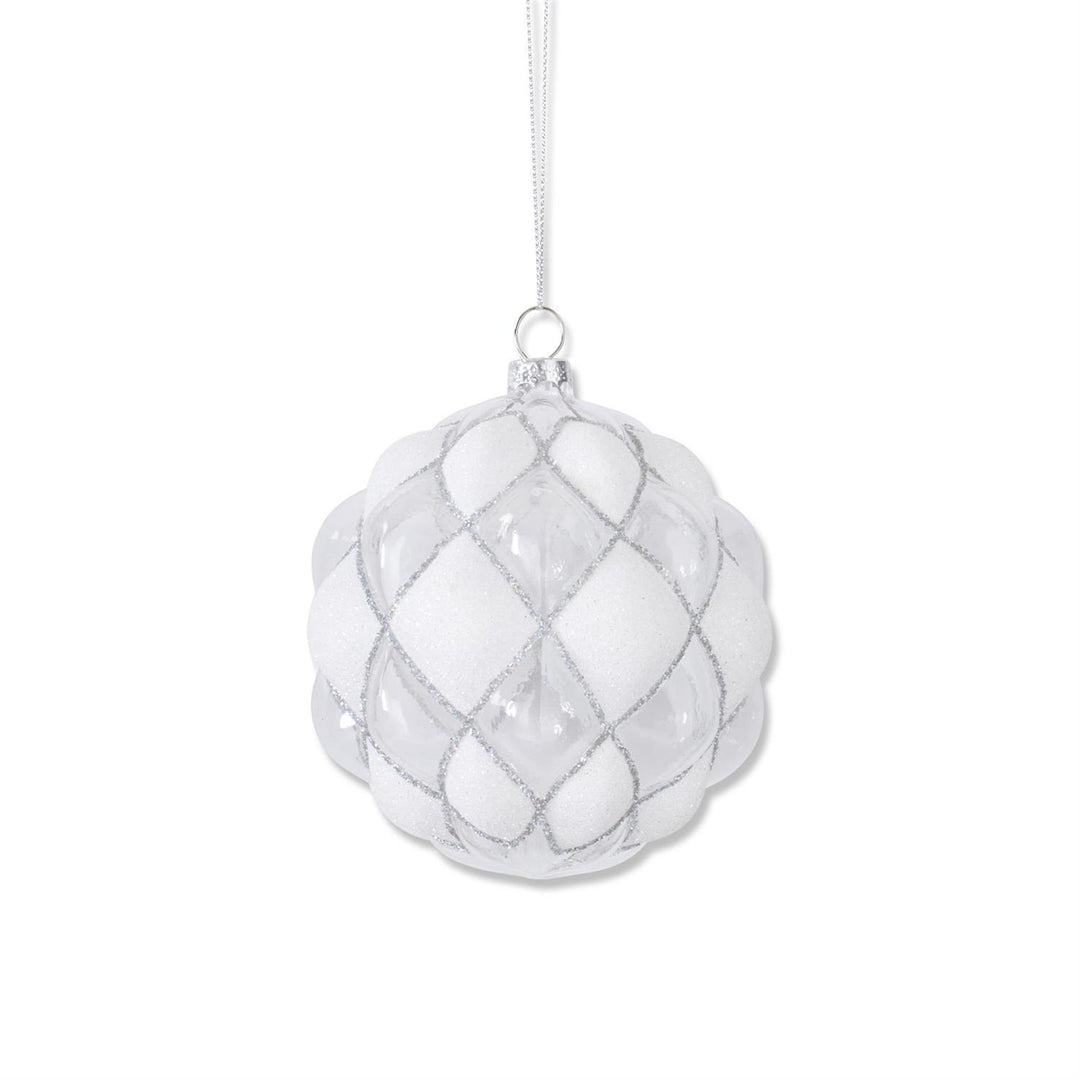 Beaded White & Clear Glass Hobnail Ornament