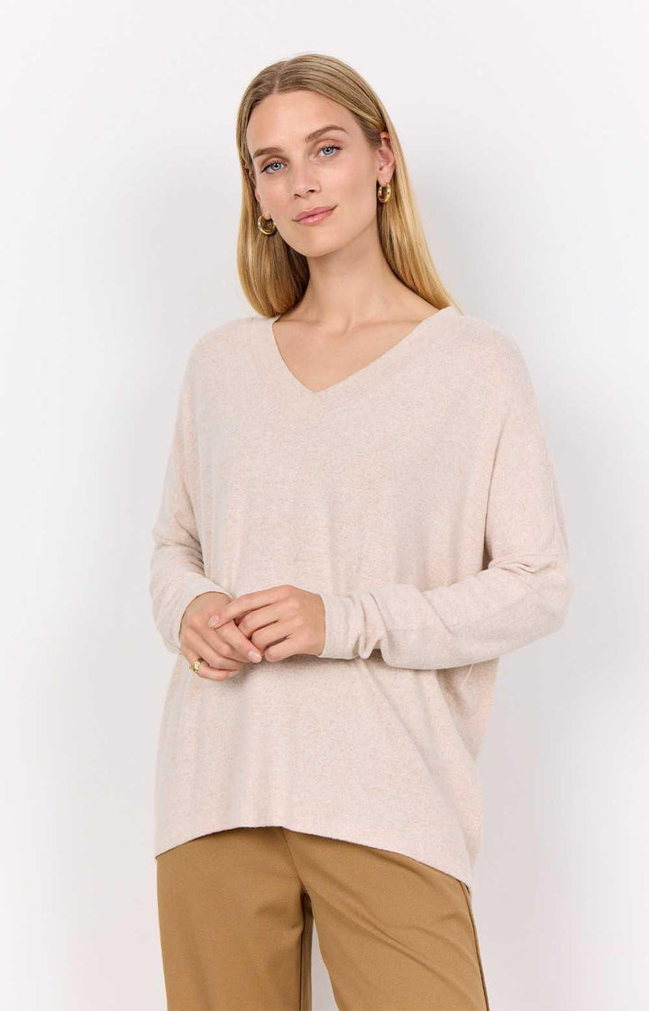 Cream V-Neck Long Shirt