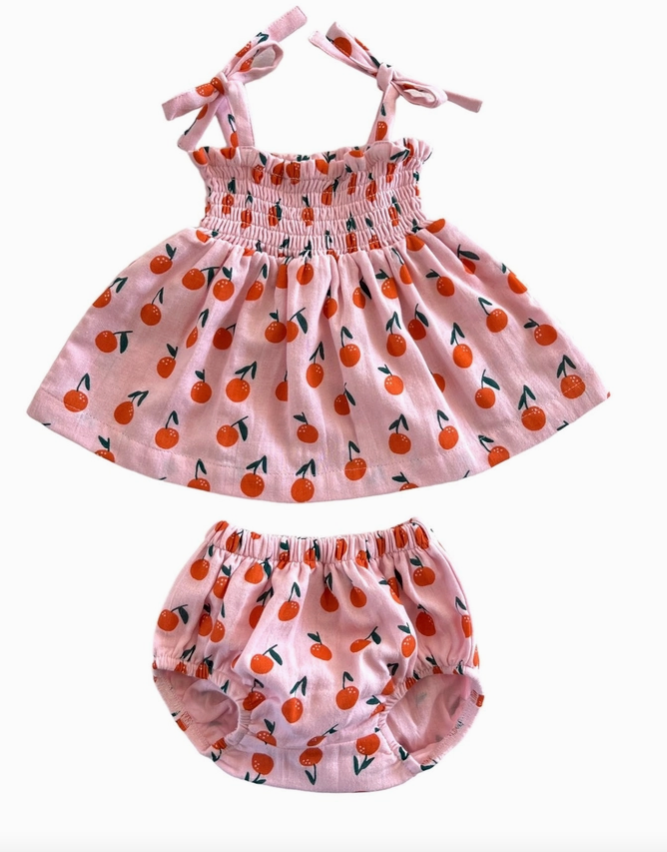 Organic Smocked Baby Set - Blush Oranges