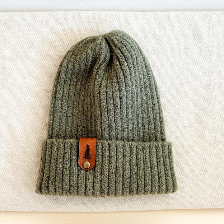 Beanie w/ Leather Evergreen Tree Tag