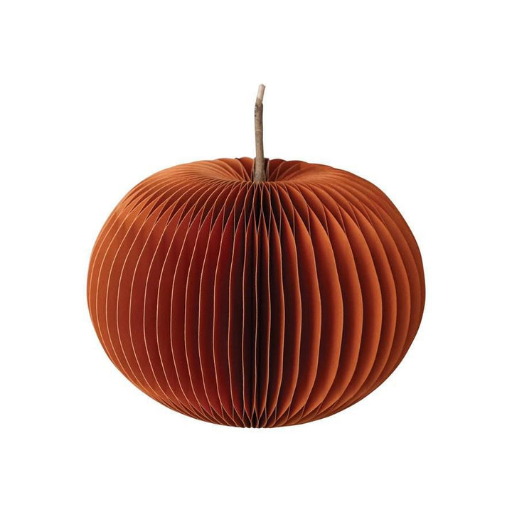 Paper Folding Honeycomb Pumpkin w/ Dried Natural Twig Stem, Orange Color