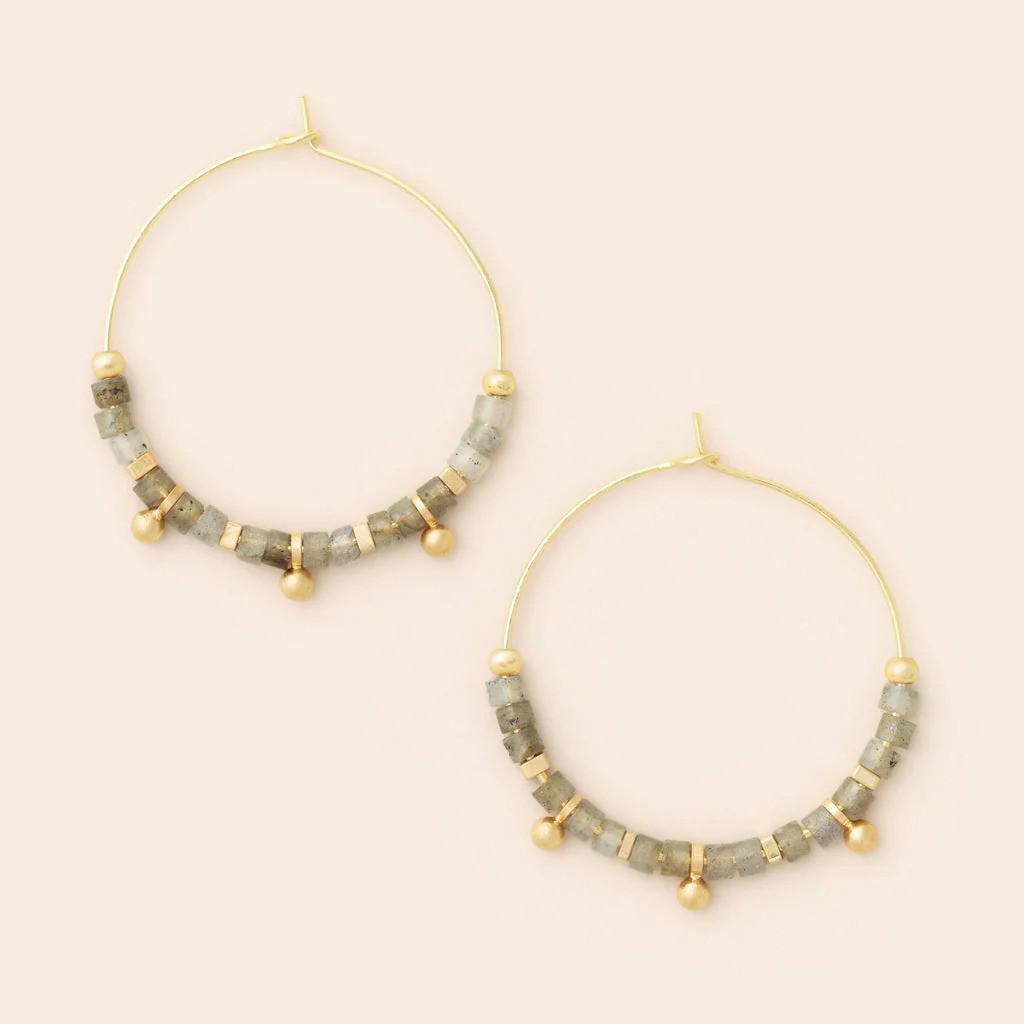 Stone Disc Hoop Earring