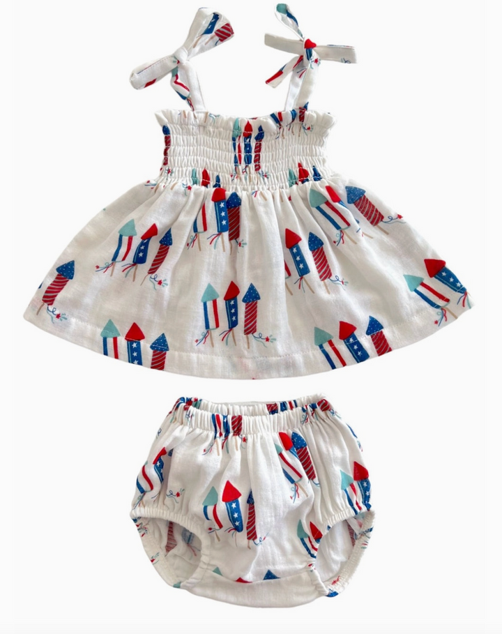 Organic Smocked Baby Set - Firecrackers