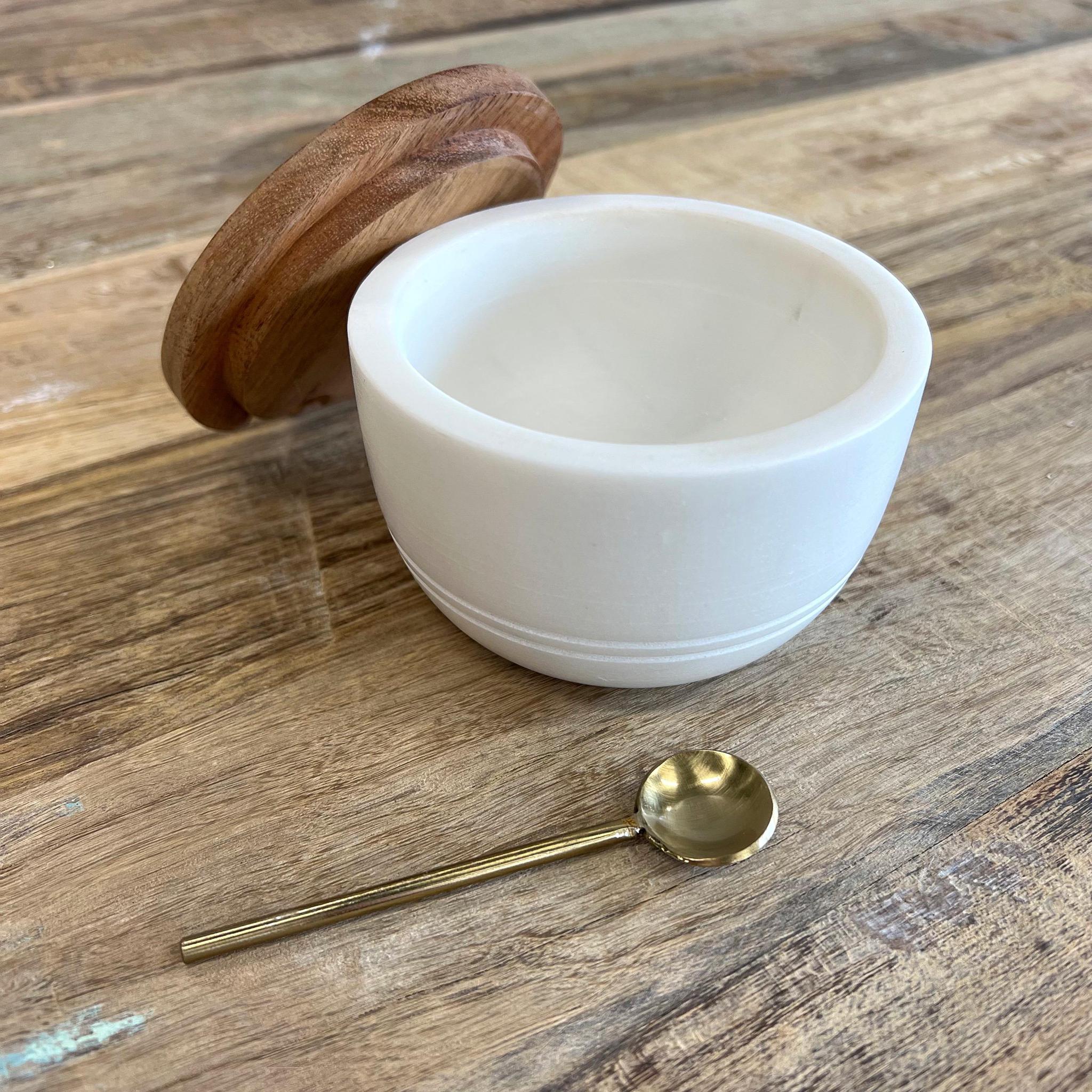 Marble PInch Pot With Brass Spoon Set of 2