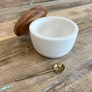 Acacia Wood Board With Marble Pinch Pots & Brass Spoon, Set Of Five -  Nadeau Indianapolis